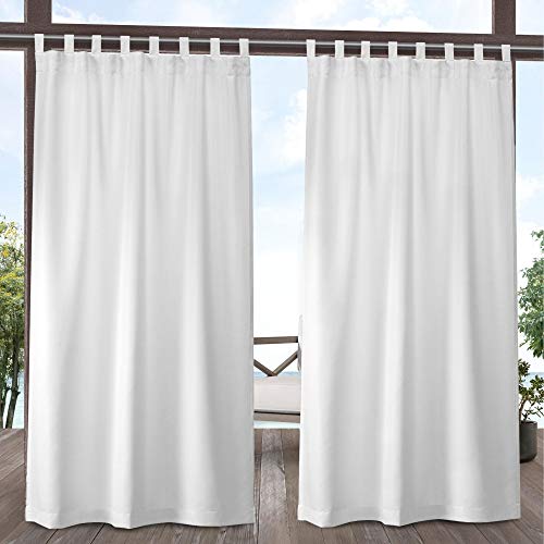 EXCLUSIVE HOME Cabana Solid Indoor/Outdoor Light Filtering Hook-and-Loop Tab Top Curtain Panel Pair, 54x120, Winter White