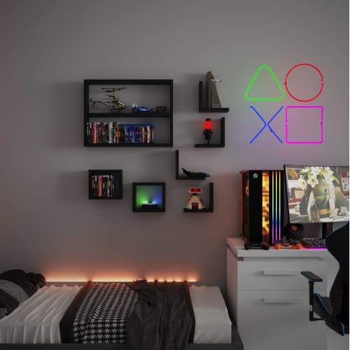 Kit Nicho Prateleira Para Quarto Sala Mdf Preto 7 Peças