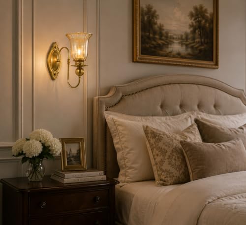 Image of Italian Wall Lamp, Antique Gold Finish, Single Light Wall Lamp with Champagne Glass with Filament Bulb
