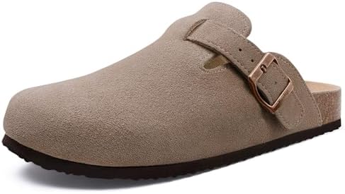 Beslip Wildleder Clog für Damen Weiches Kork Fußbett | Leder Pantoletten Komfort Kartoffel Schuhe mit Arch Support, Frauen Größe