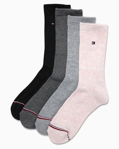 Image of Tommy Hilfiger Womens Crew Socks - 4 Pack Cushioned Crew Socks with Arch Support, Soft Athletic Socks for Women