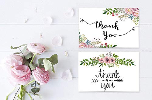 Thank You Cards - Bridal Shower and Baby Shower Thank You Notes, Bulk Pack Thank You Cards Set, Blank Inside, 4 x 6 Inches - Thank You Card with Envelopes and Stickers (100 Floral Flower)