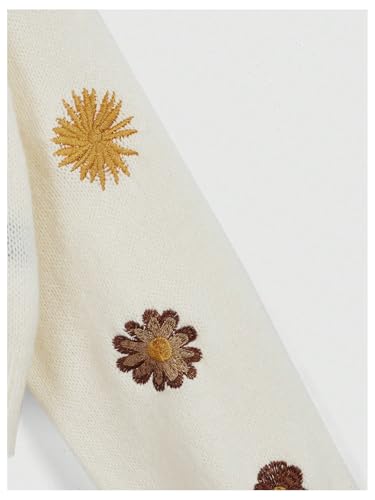 GORGLITTER Women's V Neck Floral Embroidered Cardigan Sweaters Lantern Sleeve Button Down Cropped Cardigan4