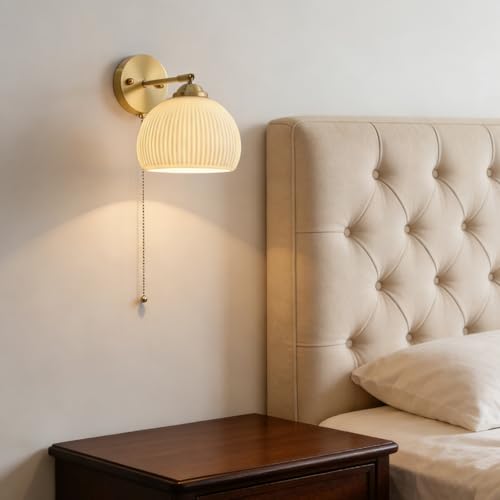 Lámpara de Pared con Interruptor de Cadena E27 Apliques Retro de Cristal 5