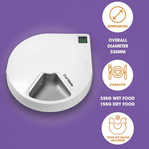 Image of Cat Mate Pet Mate C500 Automatic Pet Feeder with Digital Timer for Cats and Small Dogs [White, Grey]