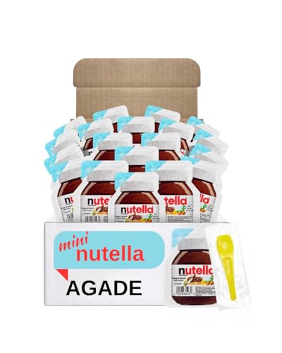 AGADE MiniNutella Mini Cups– 20 Single Serve Snack Packs (0.52 oz Each) + 20 Individually Wrapped Spoon - Valentines Chocolate Treats, Coworker Gift Ideas, Snacks, Back to School. with , Made in Germany