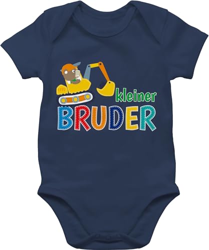 Baby Body Junge Mädchen - Kleiner Bruder Baggermotiv I Geschenk kleiner Bruder - 6/12 Monate - Navy Blau - für kleinen little brother outfit lil bro bagger bodys kleidung brüder 2024 kleine