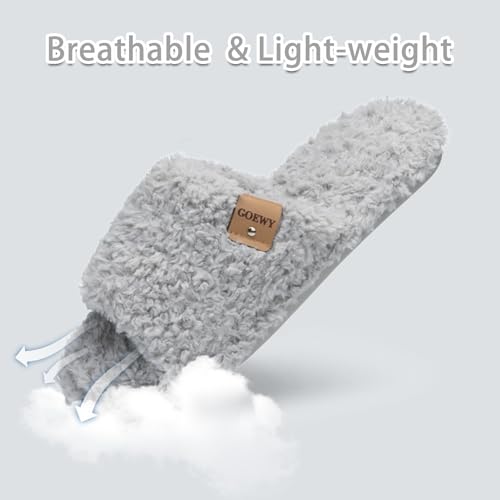 Image of GOEWY Fuzzy Open Toe Slippers for Women Indoor Cozy Memory Foam Slip On House Slides Shoes Gifts for Womens Her Mom