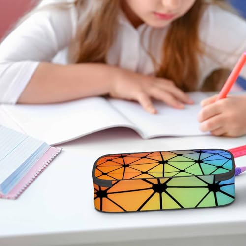 Image of Abstract Lines Pencil Case Organizer Geometric Triangles Fluorescent Neon Stationery Box Makeup Box School Supply for Boy Girl Men Women