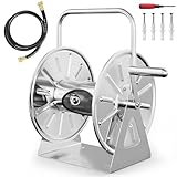SPECILITE Stainless Steel Garden Hose Reel, Portable Outdoor Metal Wall Mount/Floor Spool, Holds 5/8 Inch 75ft Capacity, with 6ft Leader Water Pipe, UV Resistant Yard, Patio