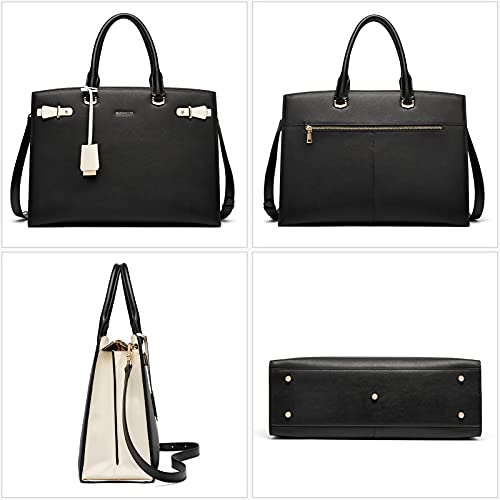 Bostanten Briefcase For Women Leather Laptop Briefcase Shoulder Work Tote Bag Purse 15.6 Inch Black #TOP3