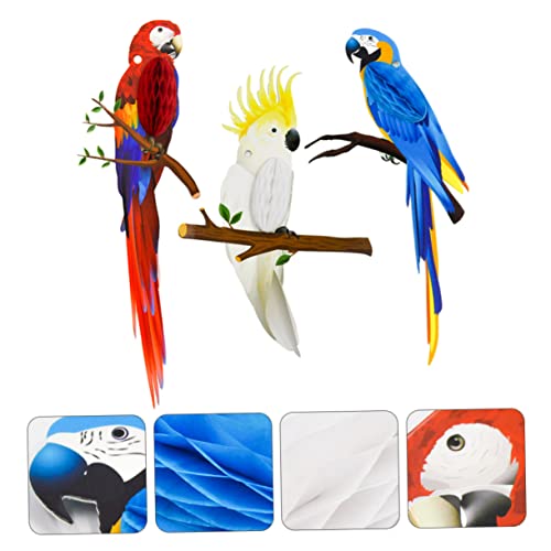 Parliky Parrot Paper Honeycomb Decorations 3pcs Tropical Birds Hanging Bird Hawaiian Party Hanging