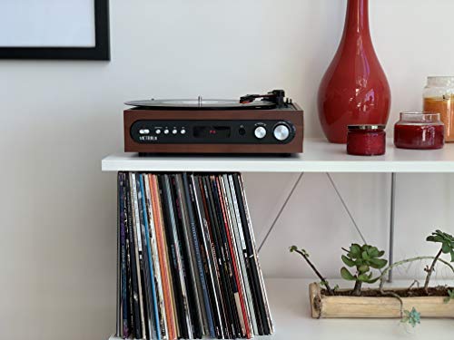 Victrola 3-in-1 Turntable – 3-Speed (33 1/3, 45, 78 RPM) Bluetooth Record Player with FM Radio, & Built-In Stereo Speakers, 3.5 Aux In & RCA Output, Wireless Music Streaming, Dust Cover (Mahogany)