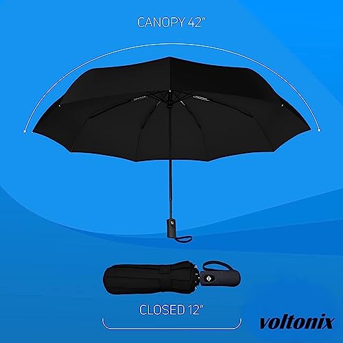 Image of Automatic Open Travel Umbrella | Windproof Folding Umbrella for Men & Women | One-Touch Auto Open Compact Rain Umbrella with Strong Frame, Anti-Slip Handle & Travel Sleeve
