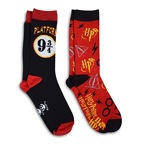 Harry Potter 9 3/4 Hogwarts Express Lightning Bolt Par de calcetines, Rojo -, Large