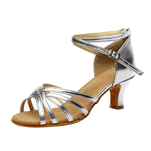 Zapatos de Latino Baile Tacón Bajo para Mujer Invierno Primavera PAOLIAN Zapatos Danza Española Moderna Fiesta Elegantes Boda Sandalias de Vestir Lentejuelas Plateados Dorados Tallas Grandes