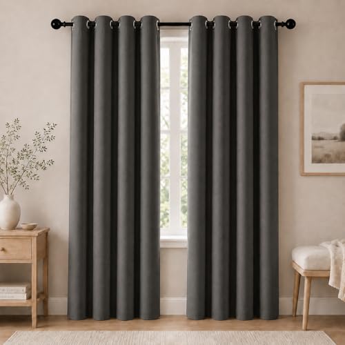 2-Panel-Curtain Room Darkening, 84 Inch Length for Bedroom Living Room, Insulated Thermal Grommet Curtain Drapes, Blackout(60-90%,Not 100%) Window Treatment Decor, Pack of 2, 52x84, CharcoalGrey
