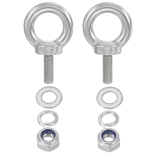 Perno de ojo M8 x 20 mm PATIKIL de acero inoxidable 304 con tuerca color plateado paquete de 2