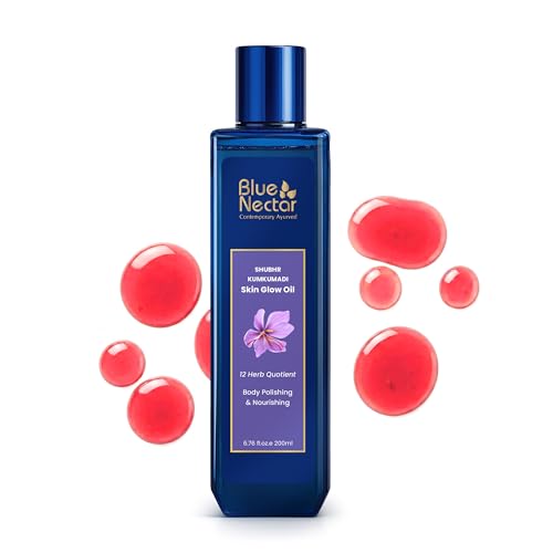 Blue Nectar Kumkumadi Body Oil for Glowing Skin | Moisturizing Body Oil for Dry Skin with Relaxing Aroma | Natural Moisturizer for Women & Men | Skin Moisturiser (12Herbs, 200ml)