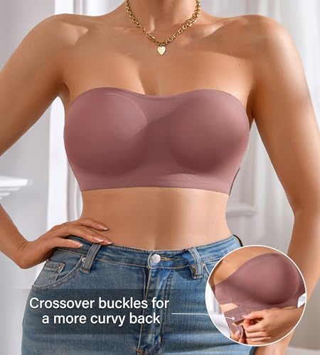 Image of DEANGELMON Strapless Bra for Women Crossover Side Closure Non-Slip Silicone Padded Bandeau Bras Wireless Tube Top Bra