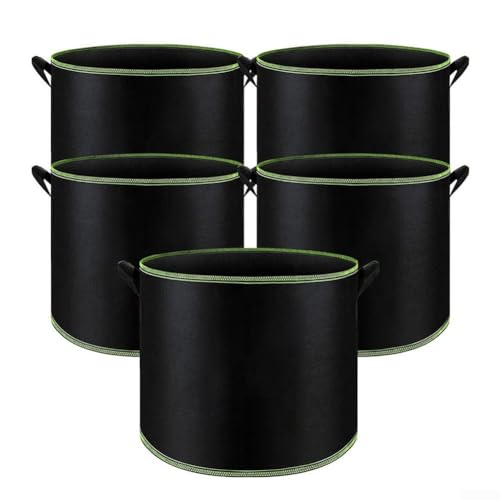 Paquete de 5 bolsas redondas de tela para un drenaje y aireación óptimos, macetas no tejidas adecuadas para uso de 3 a 15 galones (10 galones/37.8 L)