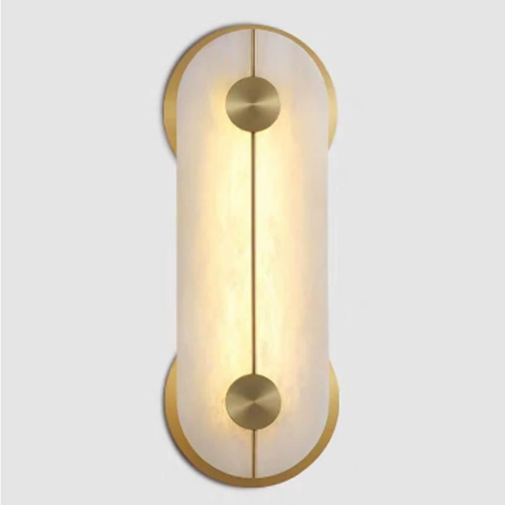 KXKLGWHN 16.5 Inch Oval Alabaster Wall Light, Natural Marble Vanity Wall Lamp, Nordic Industrial Style Wall Sconce, Restaurant Living Room Bedroom Wall Mounted Light Fixtures