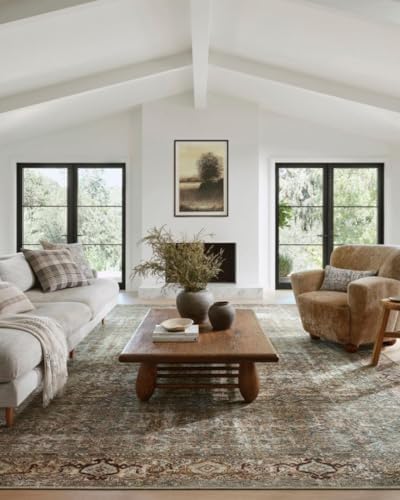 Loloi Amber Lewis Georgie Collection GER-07 Moss/Salmon 7'-6" x 9'-6", .19" Pile Height, Area Rug