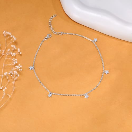 Image of GIVA 925 Silver Star Charmed Anklet,Single | Anklets for Women and Girls | With Certificate of Authenticity and 925 Stamp | 6 Months Warranty