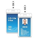 100 Sets transparente vertikale Ausweishüllen mit Metallclips, wasserdichte PVC-Ausweishüllen für...