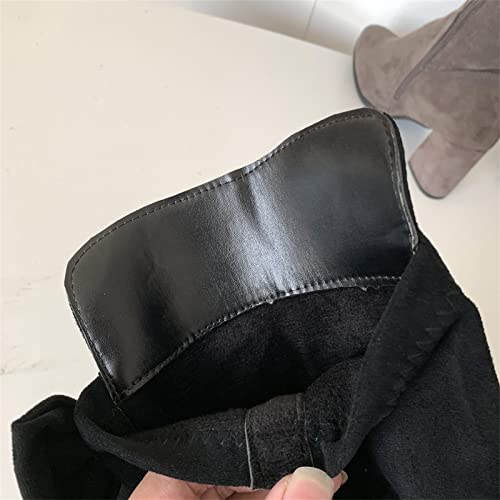 Womens Thigh High Stretchy Boots Block Heel Side Zipper Back Lace Over The Knee Casual Boots Ladies Fashion Suede Rhinestone Bow Pointed Toe Chunky High Heel Over Womens Cute Boots Wide Calf #TOP2