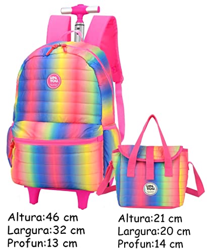 Kit Mochila Escolar Rodinhas Feminina Menina Juvenil Infantil Colorida Chaveiro Lancheira Térmica Im