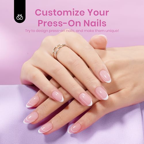 Beetles French Tips Press On Nails: 224 Pcs Pink French Tip Nails Short Almond Fake Nail Tips, Soft Gel Nail False Nails No Need to File DIY Art Design Gifts for Women