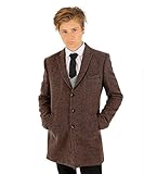 SIRRI Boys Wool Tweed Patterned Classic Midi Length Light Brown Coat Formal Pageboy Wedding Jacket Age 10 Years