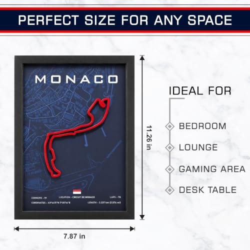 Image of CodersParadise Monaco Racing Circuit 3D Wall Art Frame, Motorsport Track Decor, Racing Fan Wall Hanging for Bedroom, Gaming Room, Office & Home Decoration