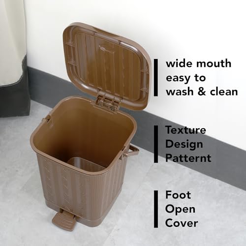 Image of Nayasa Mikado Dustbin without Inner | 8.5 Ltr Litres Waste Bin | Plastic Dustbin for Home, Kitchen, Bathroom & Office | Durable, Easy to Clean, Hygienic & Stylish | Brown