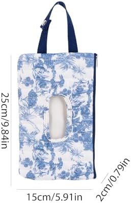 Quilted Baby Wipe Holder, Canvas Floral Quilted Pouch with Hanging Strap, Portable Diaper Wipe Holder for Travel Stroller-Grand Classical Blue — view 7