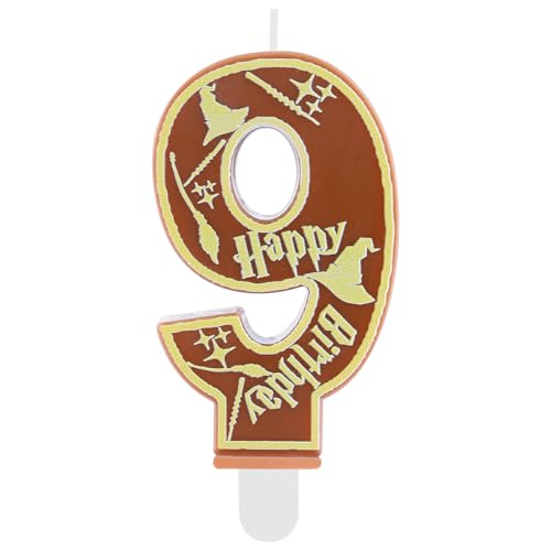 Hongplus Brown Magical Wizard Party Birthday Candles Number 9 Candle Cake Topper Wizard School Themed Happy 9th Birthday Cake Decorations for Boys Girls Kids Party Favors Supplies Decorations Gifts