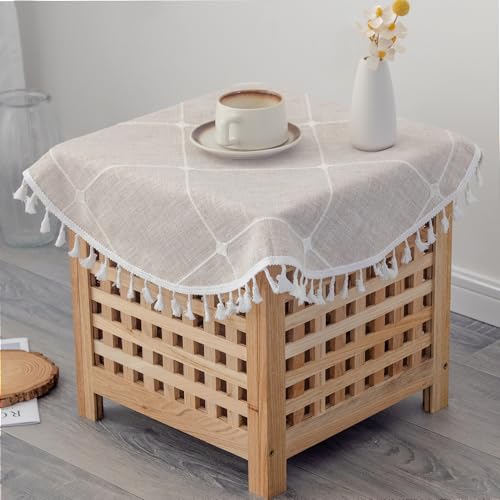 YZKITM Cotton Linen Small Round Tablecloth 24 Inch Boho Wrinkle Free Washable Plaid Table Cover with Tassels Brown Farmhouse Rustic Heavy Weight Table Cloths for Bedside Tables Dining Room Wedding by YZKITM - Used condition - US$10.60