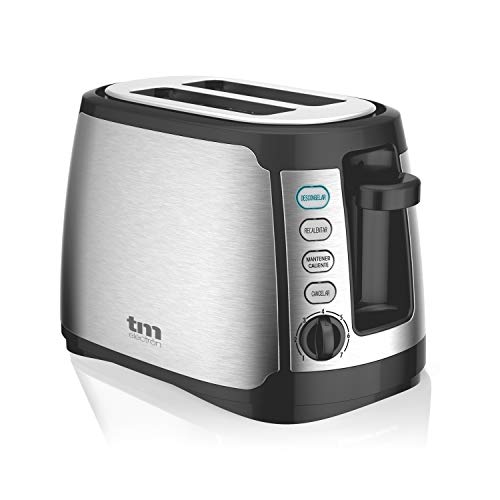 TM Electron TMPTS007 Tostador de acero inoxidable con ranuras extra anchas de 38mm, 7 niveles de tostado, 4 modos de funcionamiento, bandeja recoge migas, 800W