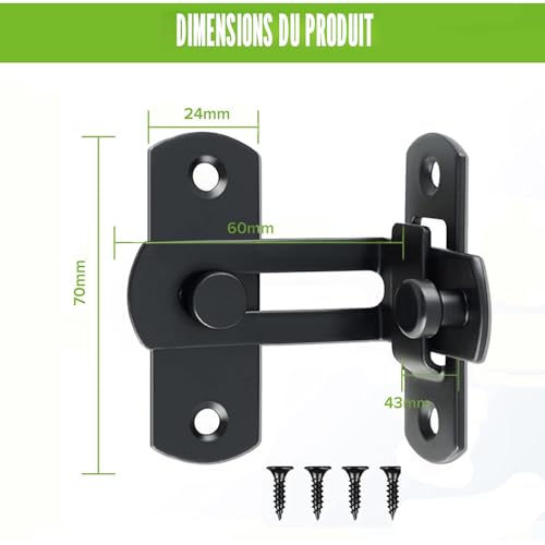 Litensh Verrou de porte à angle droit 90 degrés de grange coulissante en acier inoxydable, loquet de porte coulissante à rabat, Verrou de sécurité pour porte fenêtre armoire à vin jardin Noir – vue 6