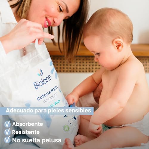 Miniatura 3 de Biolane Juego De 3 Almohadillas De Algodón Para Bebé, 100 Orgánico, 150 Algodón, Piel Sensible, Cambio Y Aseo Desde El Nacimiento Fabricado En Francia