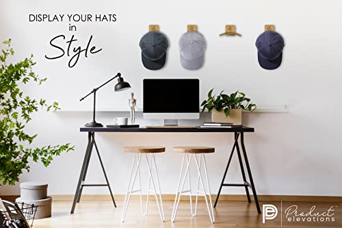Product Elevations Baseball Hat Organizer Solo Hooks - Pack Of 4 Self-Adhesive Hat Hooks For Wall, Closet, & Bedroom - Natural Curved Hat Rack For Caps, Umbrella, Coats, & Cord #TOP5