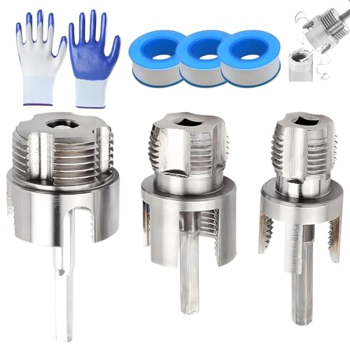 4 in 1 Water Pipe Wrench, PVC Pipe Threader Tool Kit 1/2", 3/4" and 1" Water Pipes, Integrated Internal & External Universal Pipes Tapping and Threading Tool (1/2"+3/4"+1")