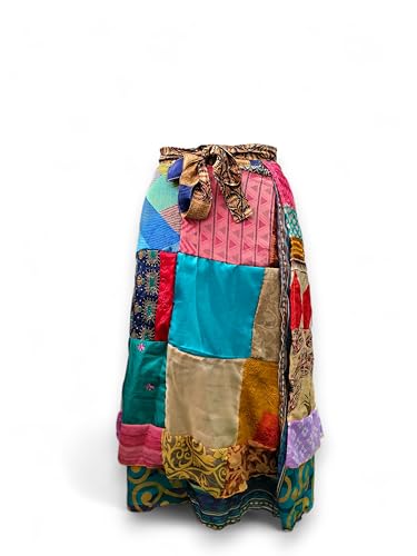 Mango Gifts Old Silk Sari Vintage Patchwork Wraparound Magic Skirt Bohemian Gypsy Fashion Beach Dress Multicolour Hippy Boho Fashion Wear Pair 2 Pieces4