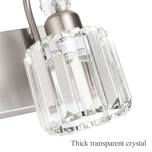 Image of Ralbay 4-Light Crystal Vanity Light for Bathroom Brushed Nickel Modern Bathroom Light Fixtures