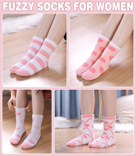 Image of LANLEO 5 /6 Pairs Womens Super Soft Fuzzy Plush Warm Winter Home Sleeping Slipper Socks