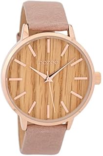 Oozoo Damenuhr mit Lederband Serie Wood 42 MM Holz/Pinkgrau C9251
