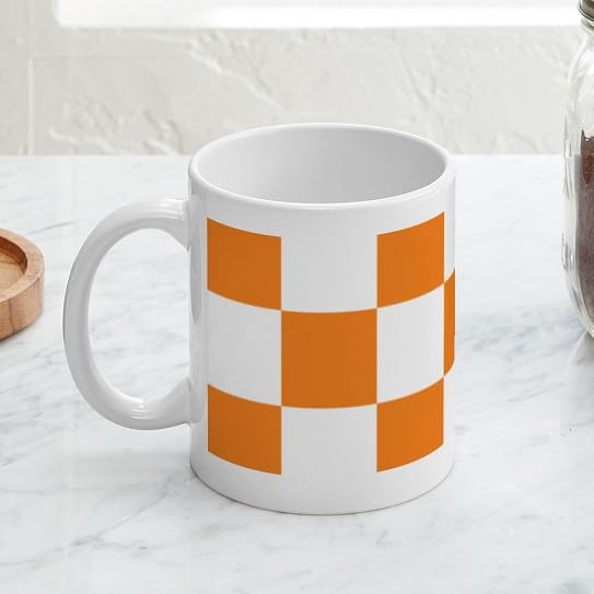 Taza de cerámica 11 oz con patrón a cuadros naranja miniatura 3