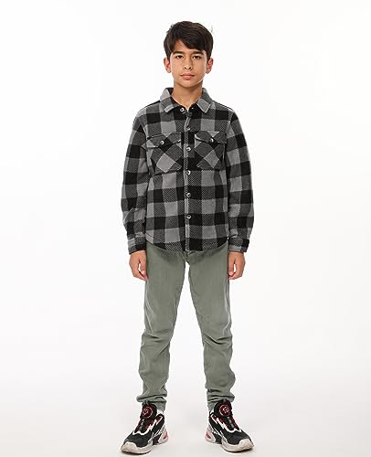 Image of ThCreasa Boys Sherpa Lined Plaid Button Shirt Jacket | Full Thermal Lining, Buffalo Plaid Shacket, Button Down, Family Matching Shirt, Dress Shirt Style, Cozy Winter Fall Outerwear