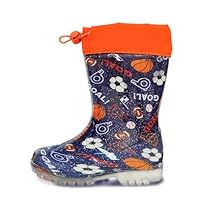 HSYAAMOO Kids Rain Boots with Drawstring – Purple Soccer Pattern Waterproof Toddler Rain Boots for Boys & Girls, Lightweight Non-Slip PVC Boots with Breathable Lining for Garden & Outdoor Play